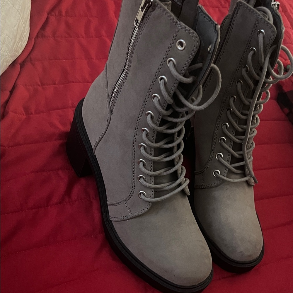 MIA Gray Lace-Up Boots with Zipper